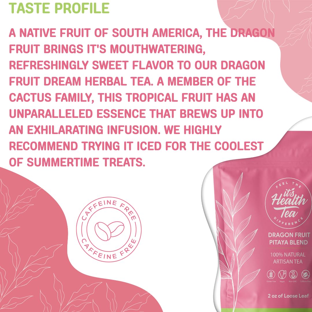 Dragon Fruit Pitaya Tea for Immune & Gut Health Support w/Dragon Fruit, Pineapple, and Much More! Loose Leaf 2oz with 30 Tea bags included!