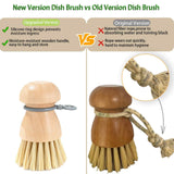 TELUNSHI 2 Pack Wooden Dish Brush, Compact Palm Dish Scrubber with Soft Rubber Hanging Ring, PBT Bristles Kitchen Scrub Tool for Dishes, Pots, Pans