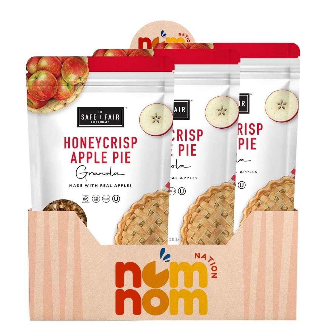 Safe + Fair Honeycrisp Apple Pie Granola - 12 oz Bags - Pack of 3 - Yogurt and Snacking - Granola Mix Breakfast Organic Cereal Style with a Random