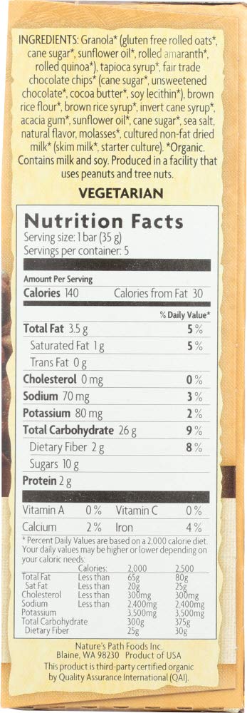 Nature's Path Dark Chocolate Chip Granola Bar GF, 5 Bars per Box, Pack of 6 Boxes (Total 30 Bars)