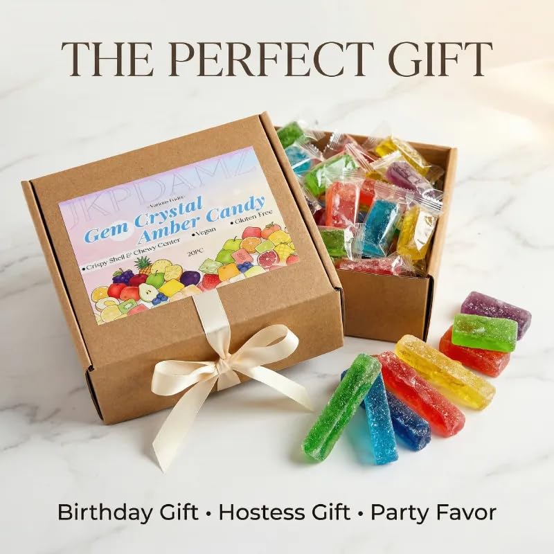 Japanese Crystal Candy Gems - 20 pieces per box | Crunchy Shell, Chewy Center | Assorted Fruit Flavors, Individually Wrapped