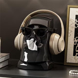Creative Moai Tissue Box Holder with Headphone Holder, Suitable for Living Room, Bedroom and Other Desktop Storage Boxes, Green,Cream White, Black