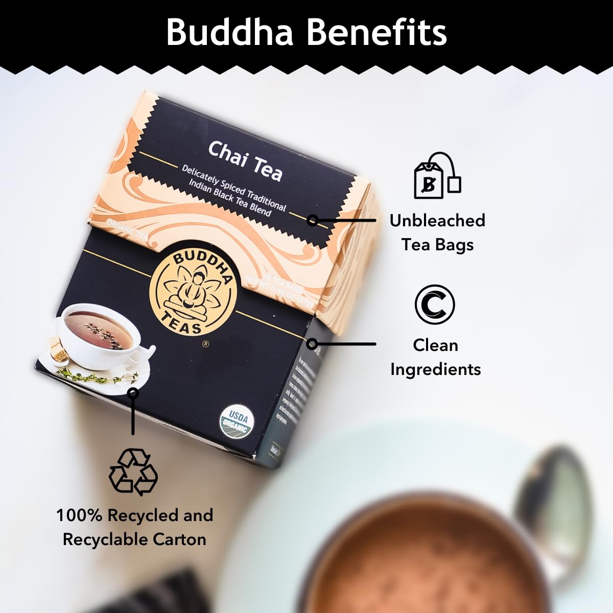 Buddha Teas - Organic Chai Tea - Delicately Spiced & Warming - For Health & Wellbeing - With Antioxidants & Minerals - Clean Ingredients