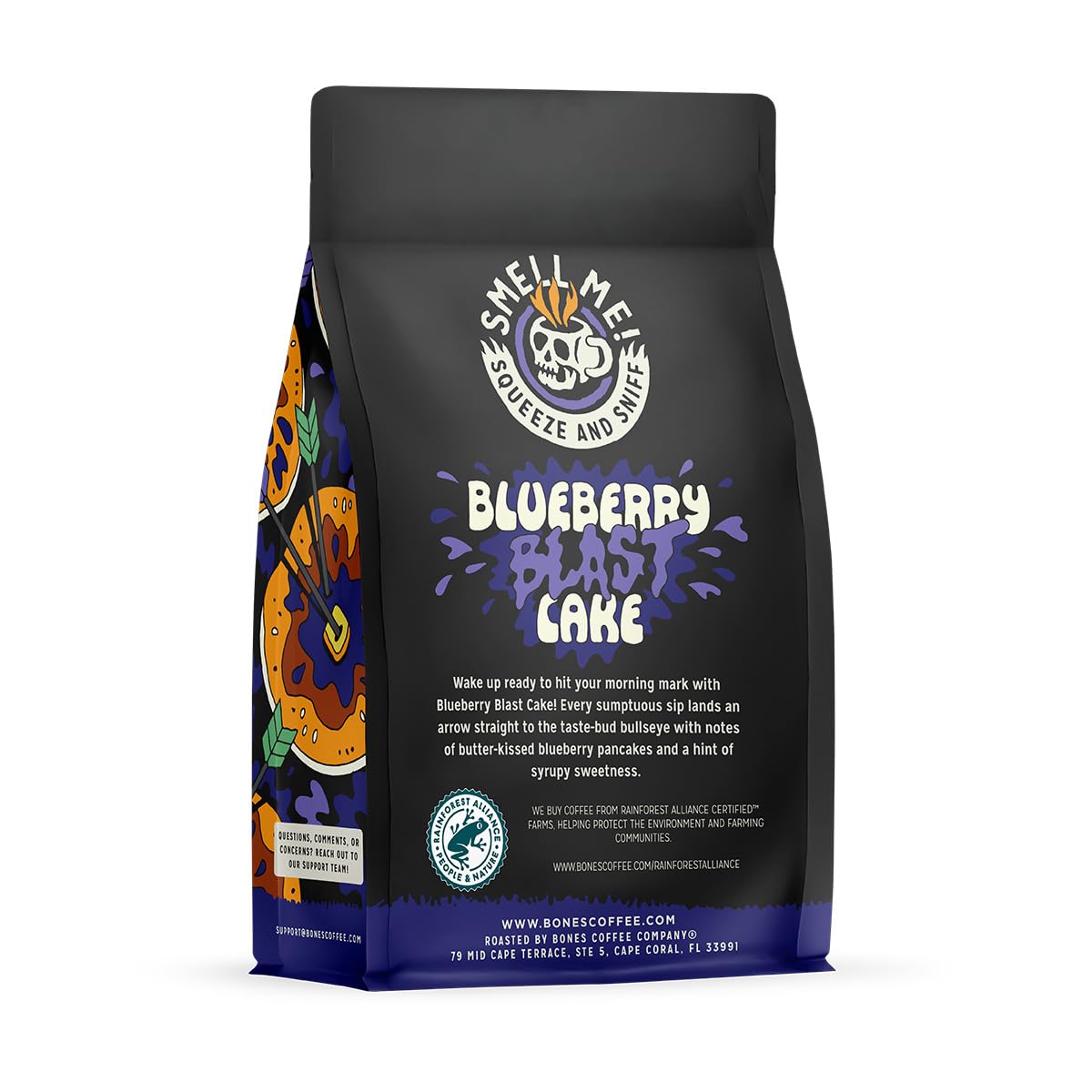 Bones Coffee Company Blueberry Blast Cake, Blueberry Pancakes Flavored Coffee, Medium Roast Low Acid Arabica Beans Compatible with Auto drip