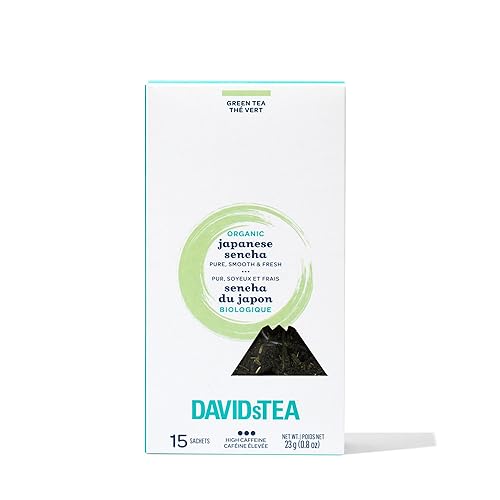 DAVIDsTEA Organic Japanese Sencha Green Tea - High Caffeine Green Tea Bags - Smooth & Grassy Flavor - 15 Count - Traditional Japanese Sencha Tea
