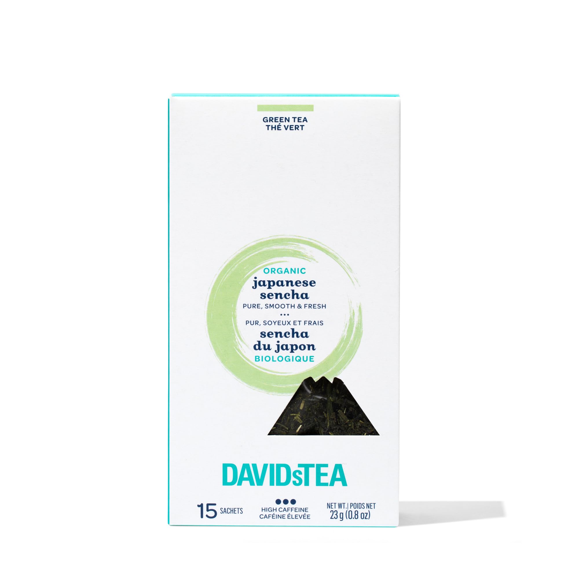 DAVIDsTEA Organic Japanese Sencha Green Tea - High Caffeine Green Tea Bags - Smooth & Grassy Flavor - 15 Count - Traditional Japanese Sencha Tea