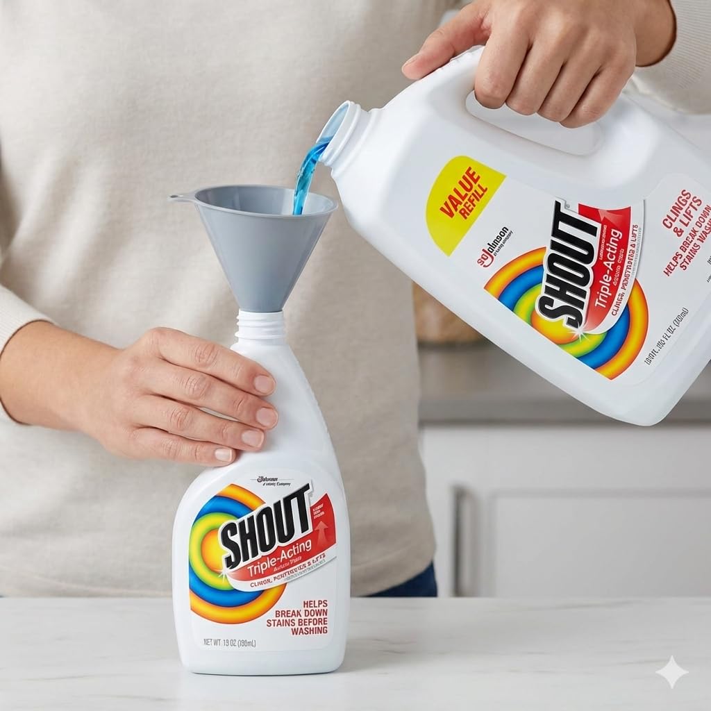 Shout Triple-Acting Laundry Stain Remover 60 fl. oz. refill + 22 fl. oz. trigger plus cleaning Towels