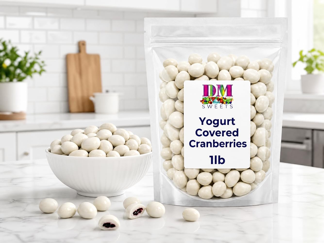 Yogurt Coated Cranberries- 1 lb of Fresh Gourmet Sweet Creamy Chewy Covered Dipped Cranberries