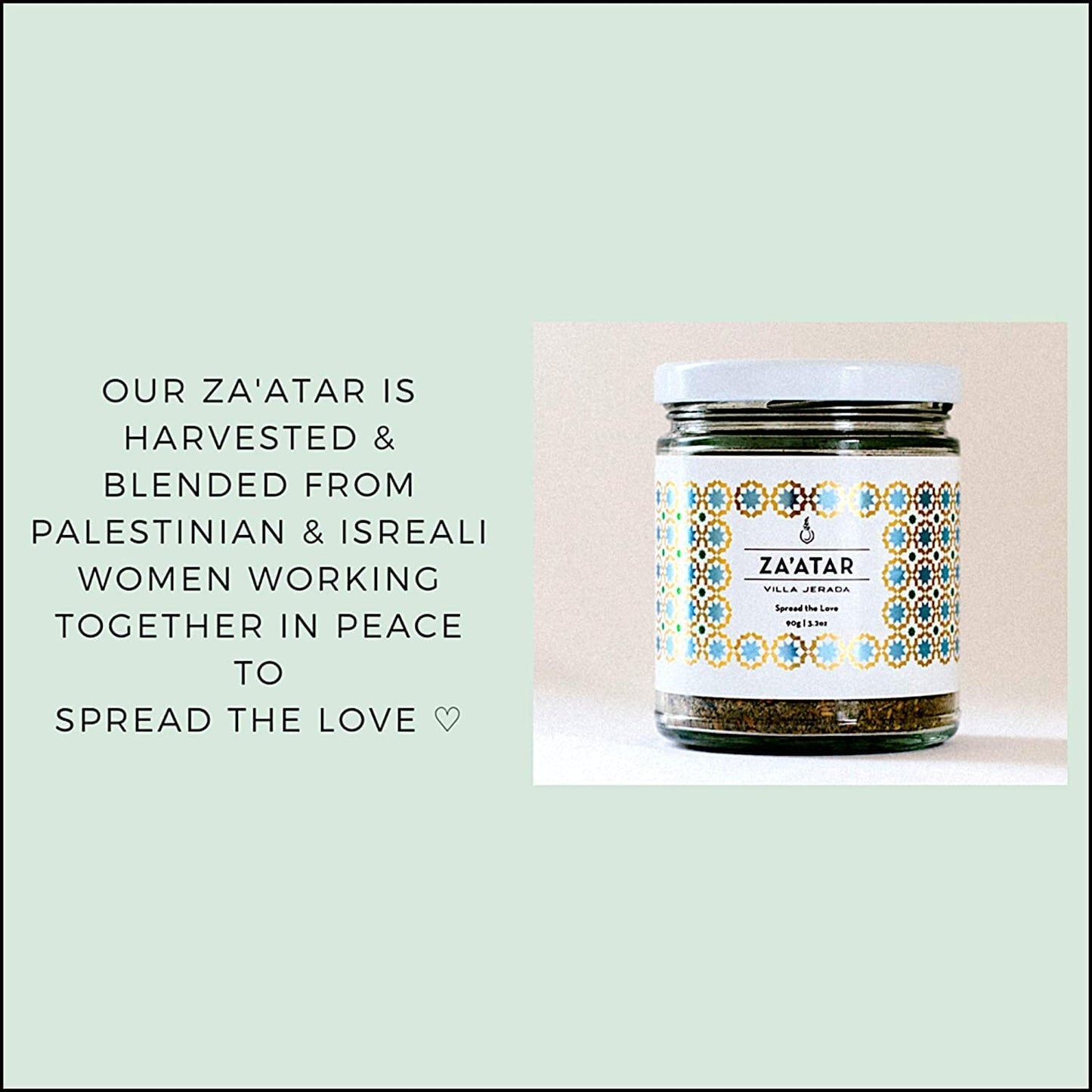 Villa Jerada Za’atar with Hyssop - 3.2oz/90g Glass Jar | Premium Middle Eastern Spice Blend with Sumac, Sesame, Olive Oil & Sea Salt | Authentic