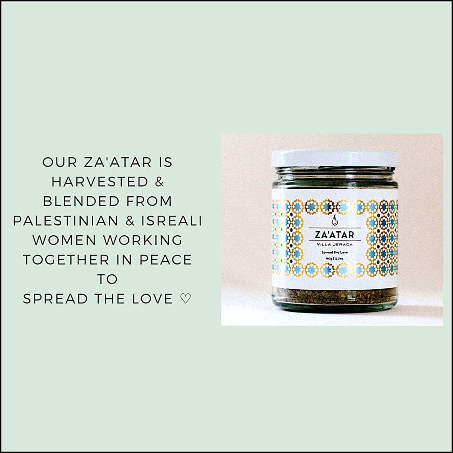 Villa Jerada Za’atar with Hyssop - 3.2oz/90g Glass Jar | Premium Middle Eastern Spice Blend with Sumac, Sesame, Olive Oil & Sea Salt | Authentic