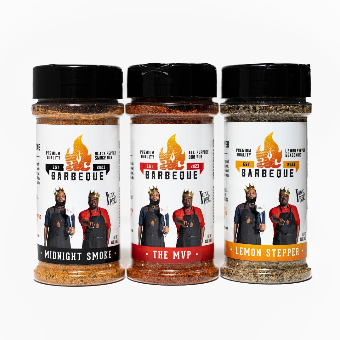 AC BARBEQUE TRIO SEASONING SET - The MVP, Midnight Smoke, Lemon Stepper BBQ Rubs Variety Spice Pack for Steaks, Chicken, Pork, Veggies, Wings