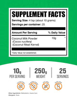 BulkSupplements.com Coconut Milk Powder - Powdered Coconut Milk - Dairy-Free Creamer - Vegan & Gluten Free, 10g per Serving, 250g (8.8 oz) (Pack of 1)