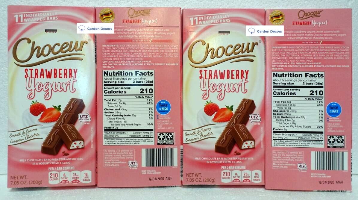 Choceur Strawberry Yogurt Smooth Creamy European Chocolate 7.05oz 200g (Four Bars)