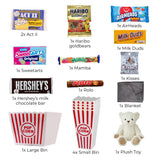Movie Night Popcorn and Candy Gift Basket with Fleece Blanket & Plush Bear - Perfect for Cuddling & Crunching Together for Cozy (Mixed Pack