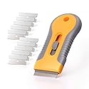 EHDIS Car Sticker Remover Glass Cooktop Razor Scraper with 10pcs Replace Blades for Label,Glue,Paint,Adhesive Remover,Oven Door, Stove Cleaning-Yellow