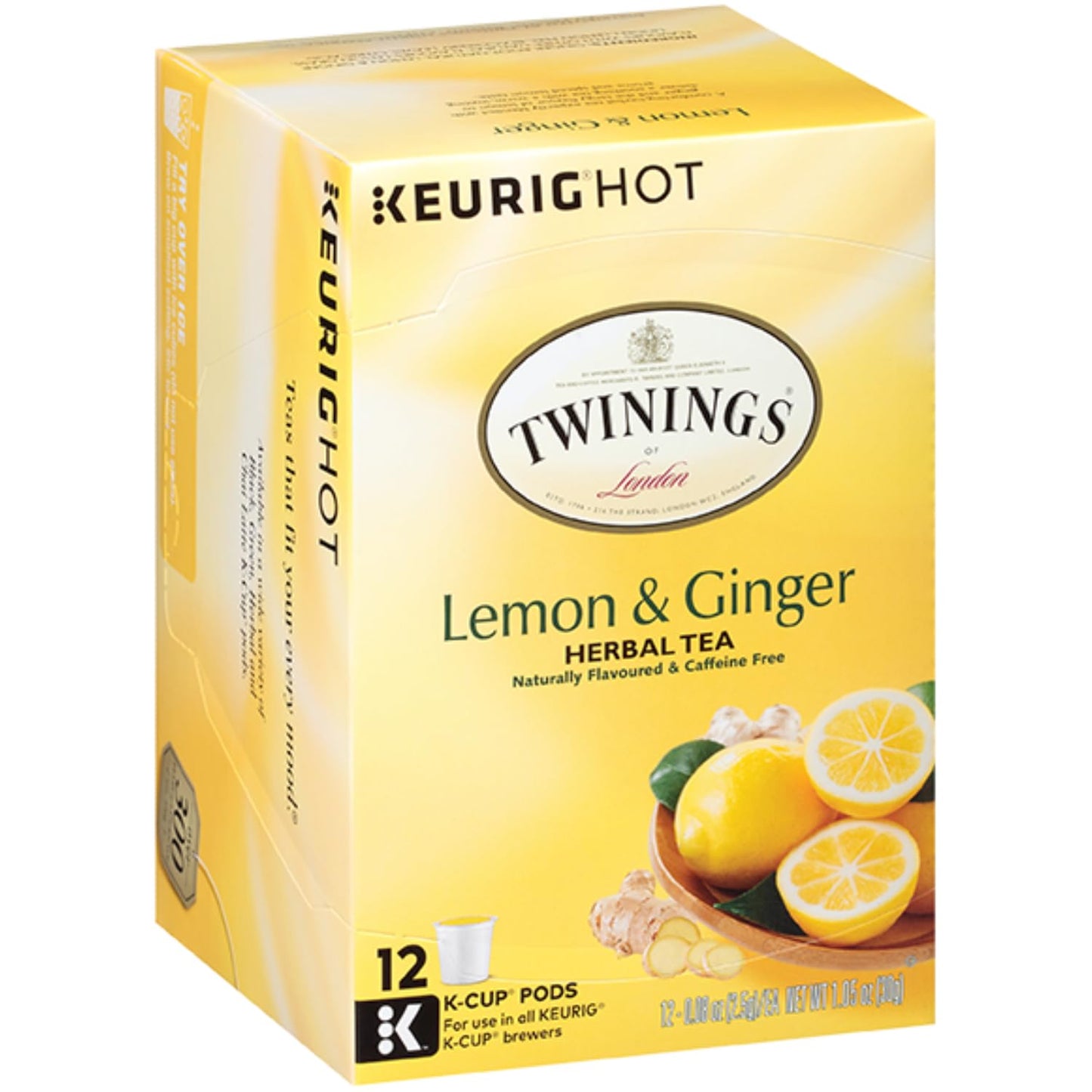 Twinings Tea K-Cups, Lemon & Ginger Tea - Wellness Tea, Naturally Caffeine-Free Herbal Tea K-Cups for Keurig, 12 Count