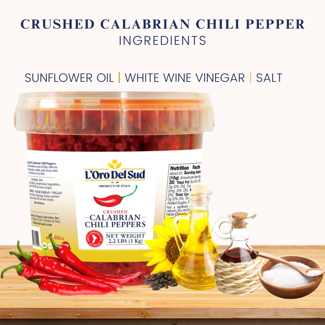 L'Oro Del Sud Crushed Calabrian Chili Pepper Paste, Spread, 2.2 lb (1 Kg)