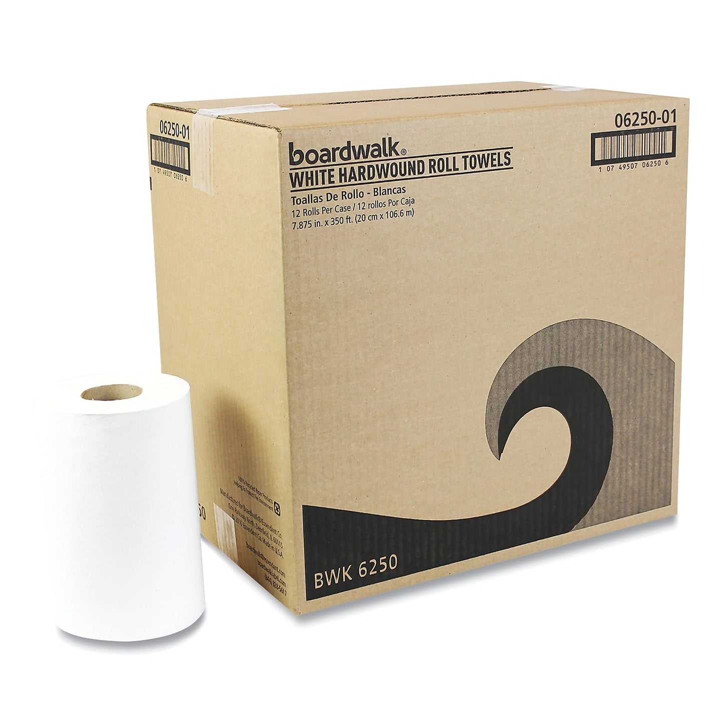 Hardwound Paper Towels, Nonperforated 1-Ply White, 8" W, 2" Core, 350'/Roll