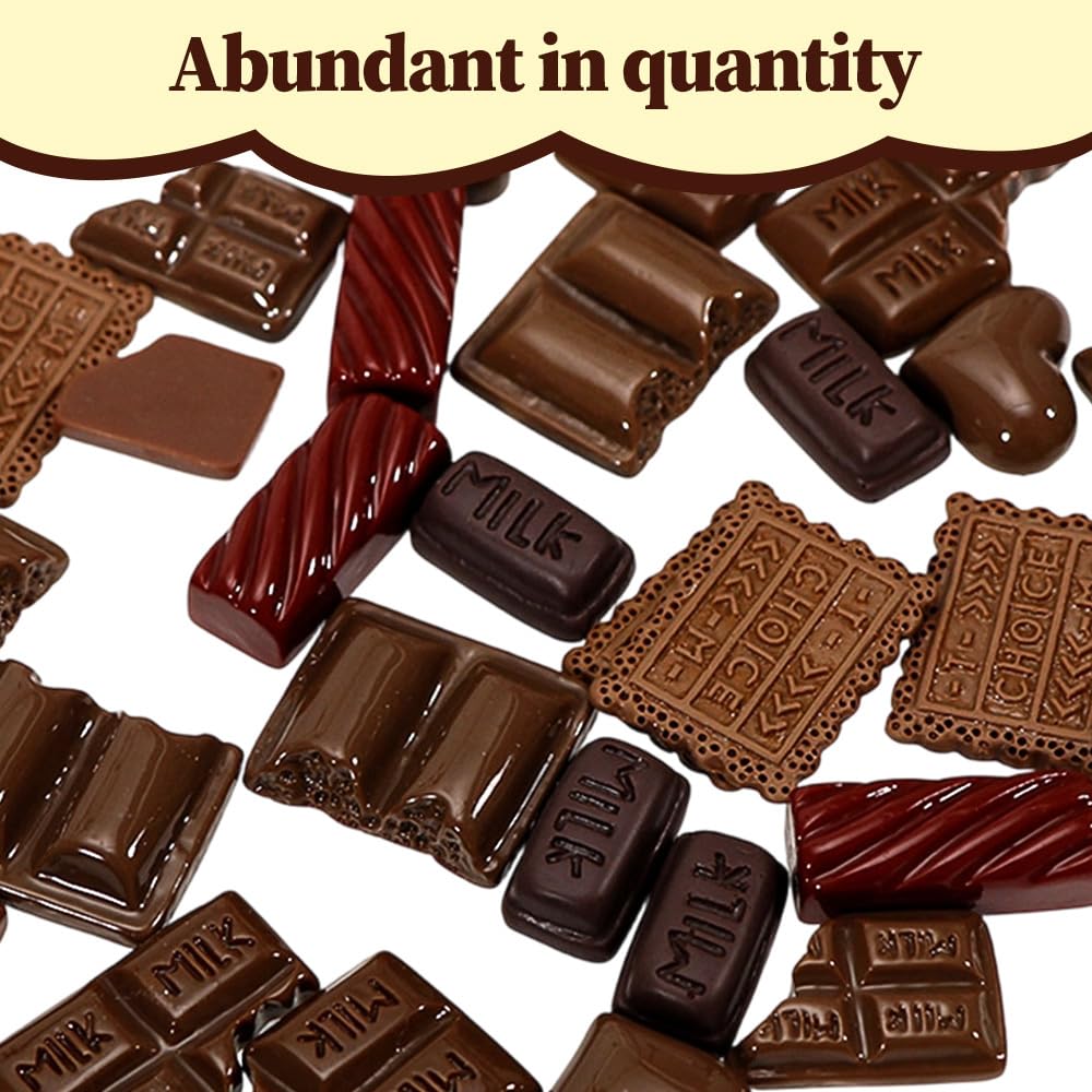 MiOYOOW Mini Fake Chocolate, 60PCS Realistic Faux Chocolate Decoration for DIY Crafts, Phone Case, Home Decor & Party Props