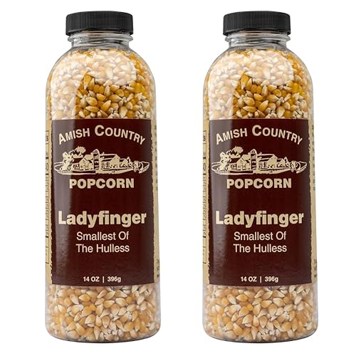 Amish Country Popcorn | 2-14 oz Bottles | Ladyfinger Popcorn Kernels | Old Fashioned, Non-GMO and Gluten Free (2-14 oz Bottles)