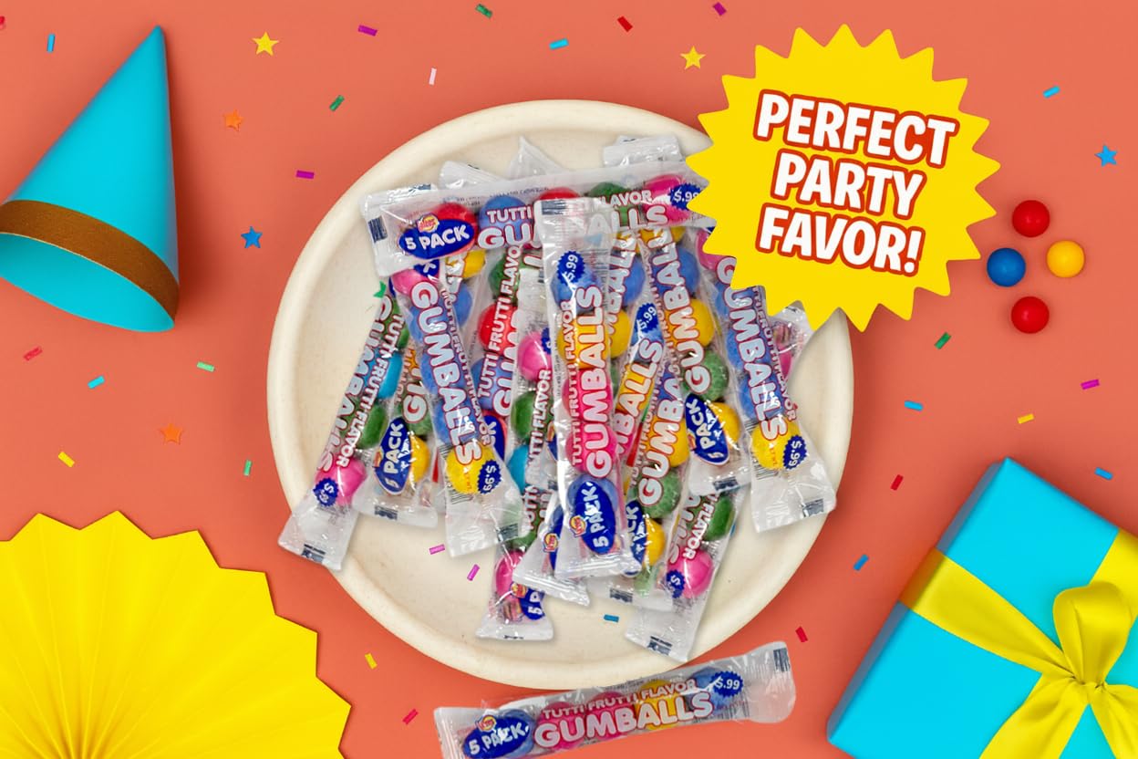 Lalees Bulk Gumballs - No Artificial Dyes - Pack of 30 Tubes - Rainbow Gum Balls Tubes - Tutti Frutti Flavored - Bulk Chewing Candy for Sporting
