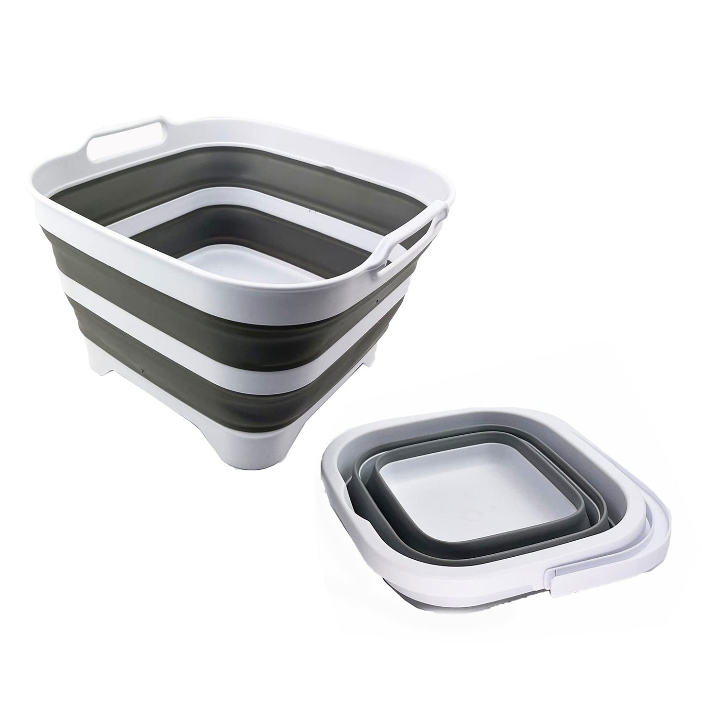 SAMMART 2 pcs. Camping Set : Collapsible Bucket + Portable Dishpan with Draining Plug (Grey, 5L Bucket+10L Dishpan)