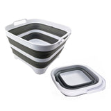 SAMMART 2 pcs. Camping Set : Collapsible Bucket + Portable Dishpan with Draining Plug (Grey, 5L Bucket+10L Dishpan)