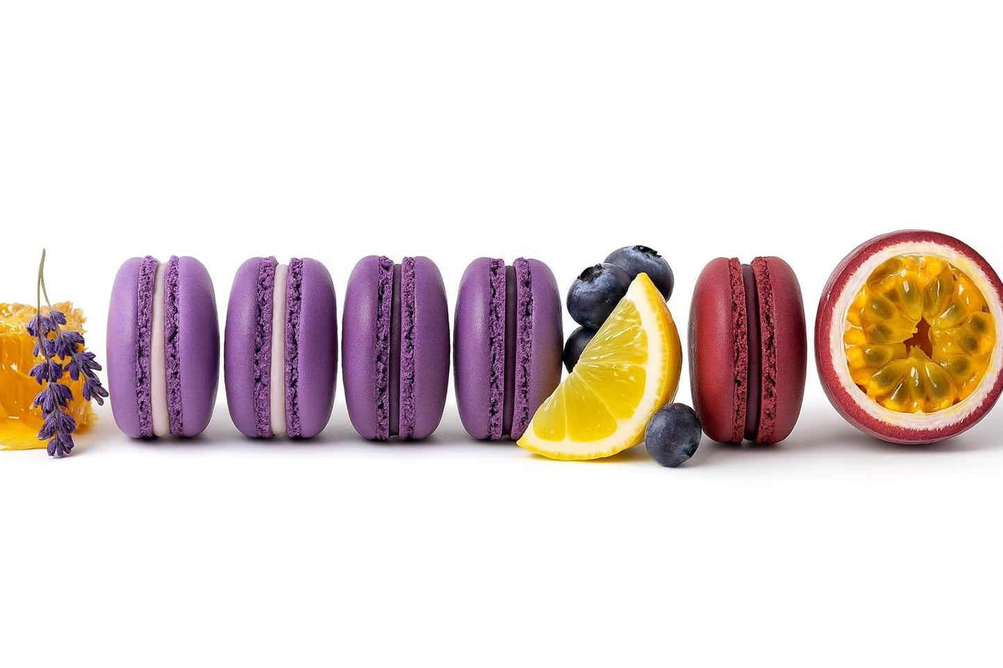 LeilaLove Macarons - 15 Count - Lavender Honey, Blueberry Lemon & Passion Fruit - Purple Hue - Elegant Dessert Treats for Gifting & Celebrations