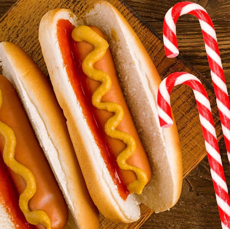 HOT DOG Flavored Christmas Candy Canes 18ct - Funny Savory Holiday Candy, Novelty Gag Gift, Weird Flavor Stocking Stuffers