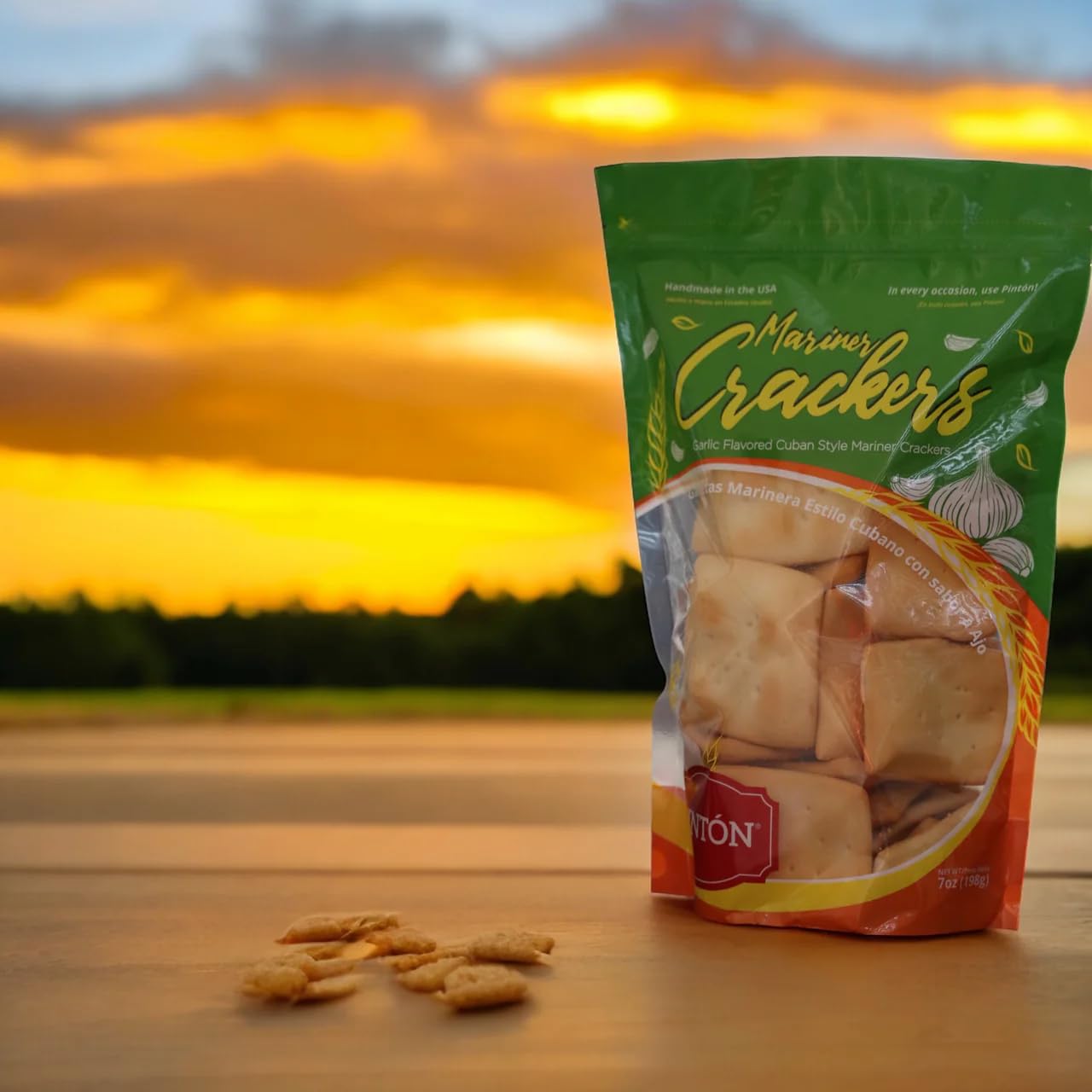 Garlic Marinera Crackers with Rosemary, Square Crunchy Thins, Aromatic Crispy Snack for Soups & Salads | PINTON | 7 oz - Pack of 2
