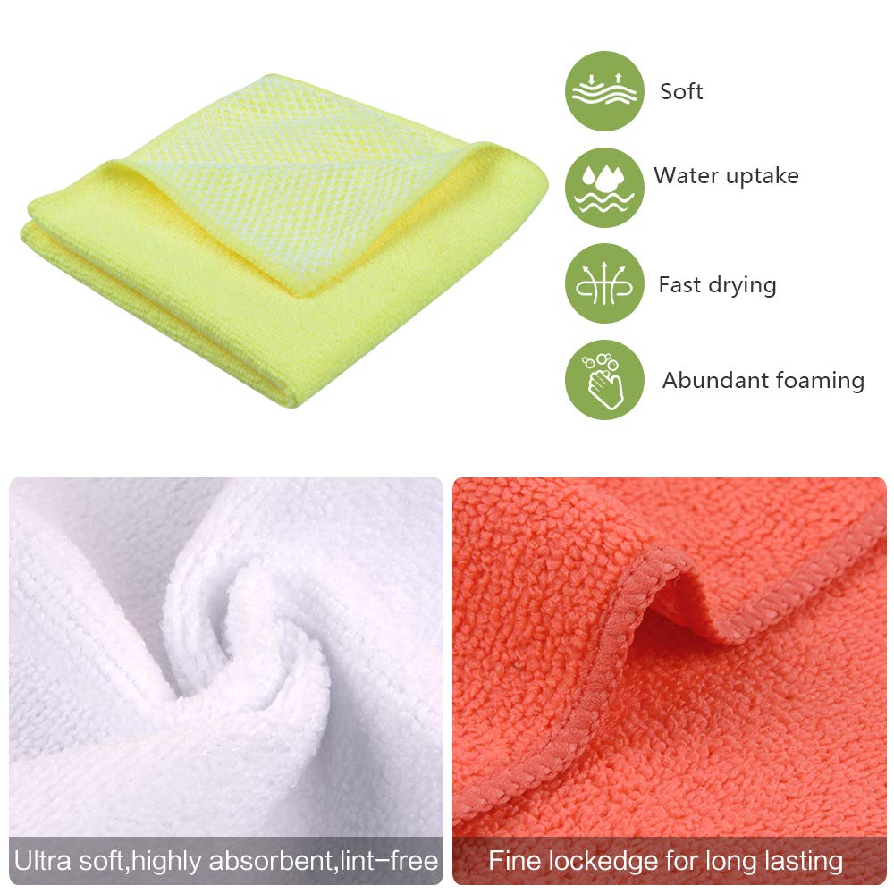 SINLAND Microfiber Dish Cloths for Washing Dishes Towels Best Kitchen Washcloth Cleaning Rags Cloths with Poly Scour Side - Used for Plates, Bowls