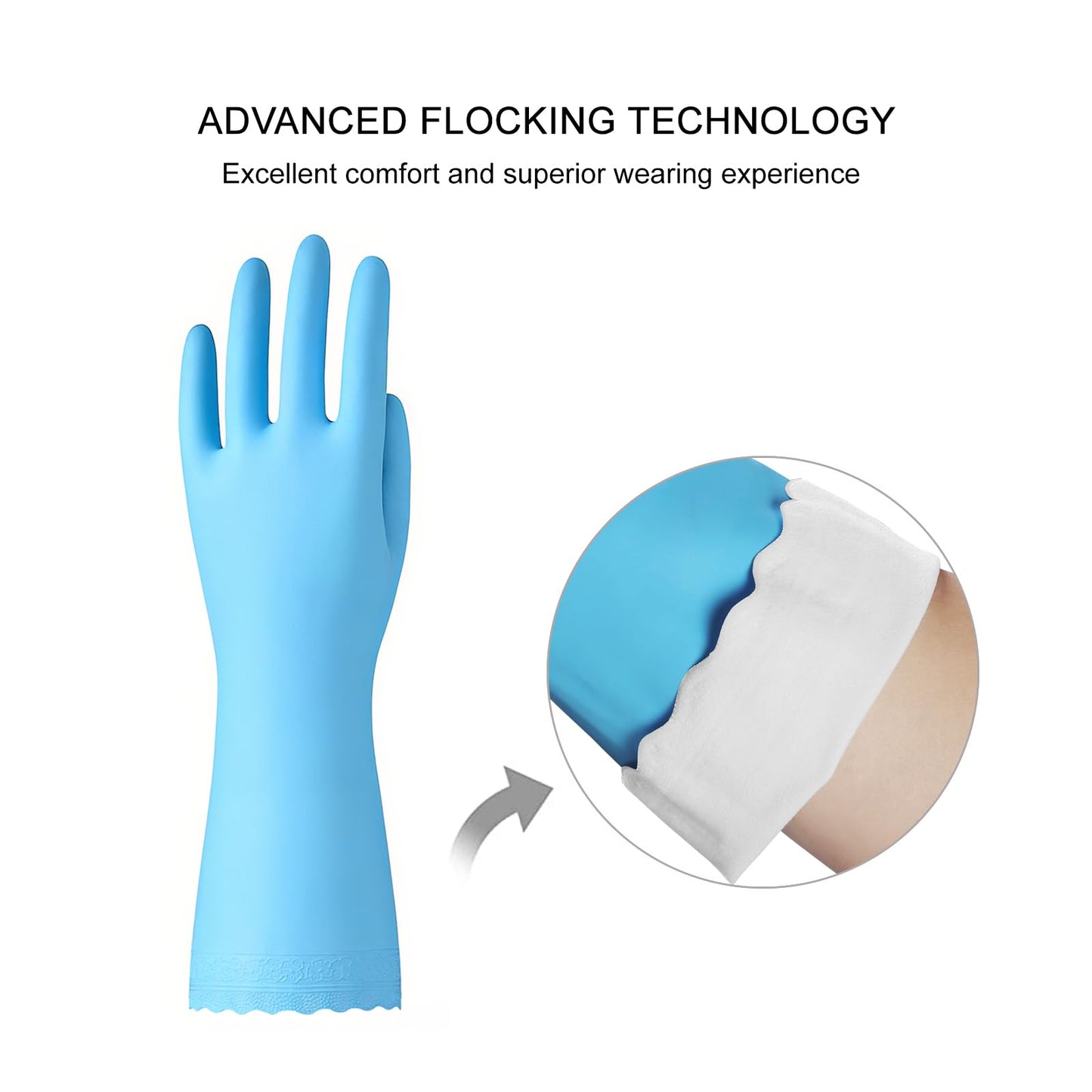 Bamllum Rubber Cleaning Gloves - 3 Pairs Latex Free Kitchen Cleaning Gloves with Cotton Liner- Household Dishwashing Gloves, Non- Slip Waterproof