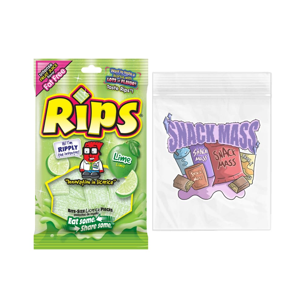 Rips Bite-Size Lime Licorice Pieces, 4 Ounce Bag, Lime Flavor, In Snack Mass Packaging