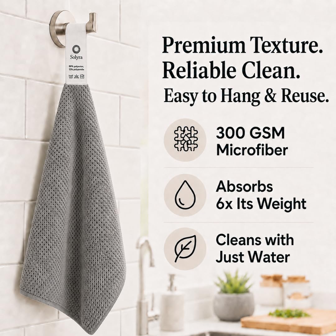 Solyra Oeko-Tex Certified Microfiber Cleaning Cloths - Non-Toxic, Safe for Family & Pets - 6 Pack Kitchen Rags for Counter - 12x12 in, Lint-Free