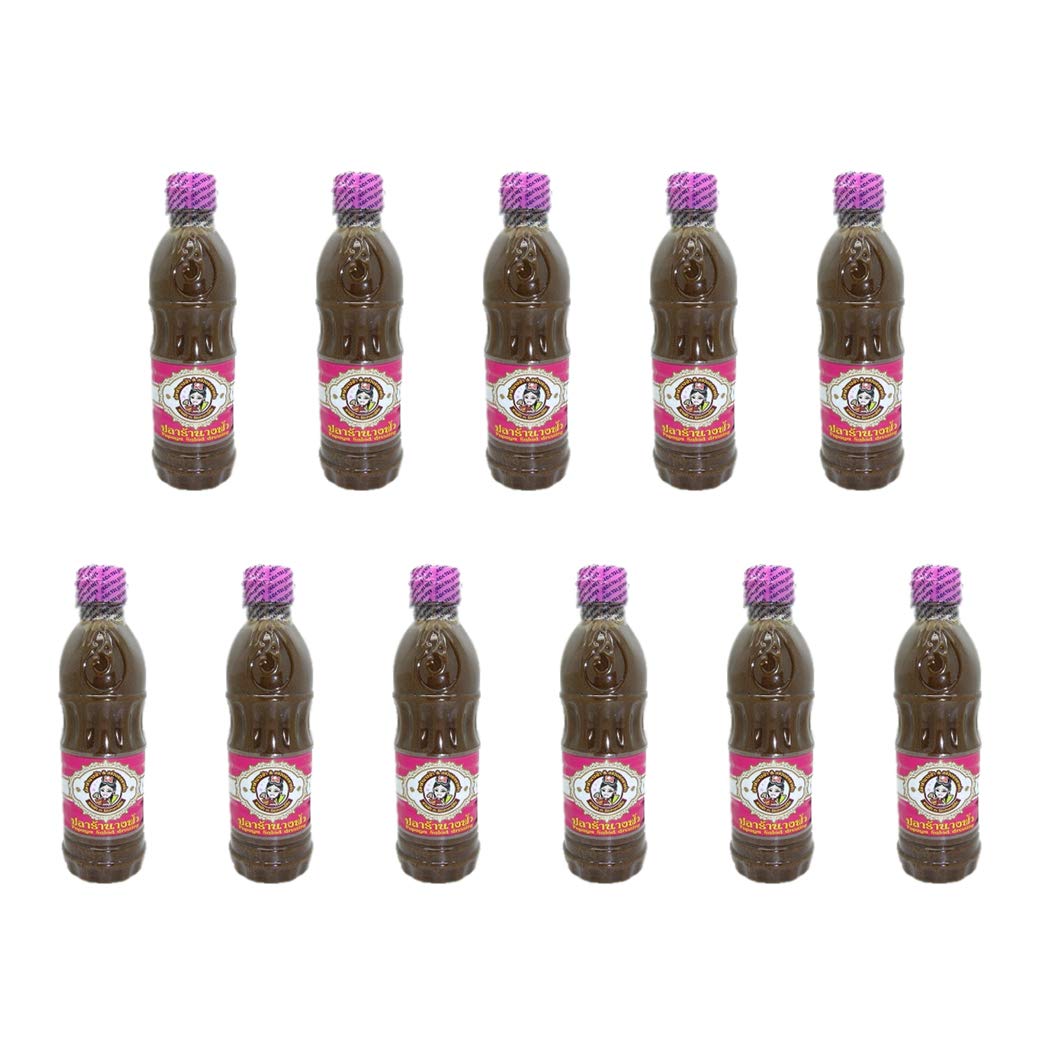 11 Bottles Nangfah Plara Fermented Pickled Fish Sauce Thai Food Cooking 400 g. Pink Cap Wholesale from Thailand