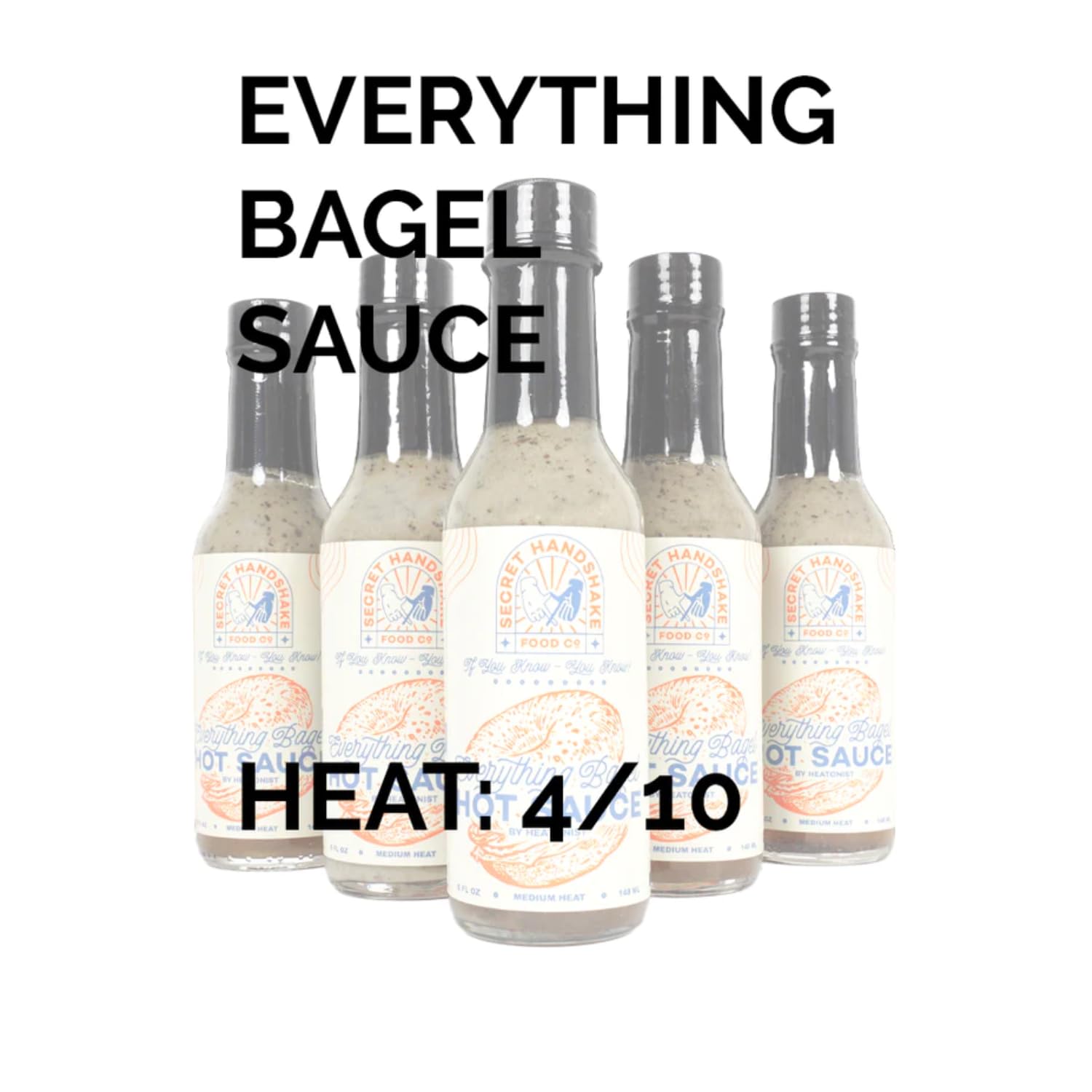 Everything Bagel Sauce by Secret Handshake Food Co., Mild Heat Hot Sauce With Flavors of Scorpion Pepper Powder, Sesame Seeds & Turmeric, Made