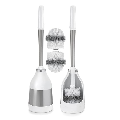 Polder Stainless Steel Toilet Brush Caddy Black 2 Pack + 2 Replacement Brush Heads