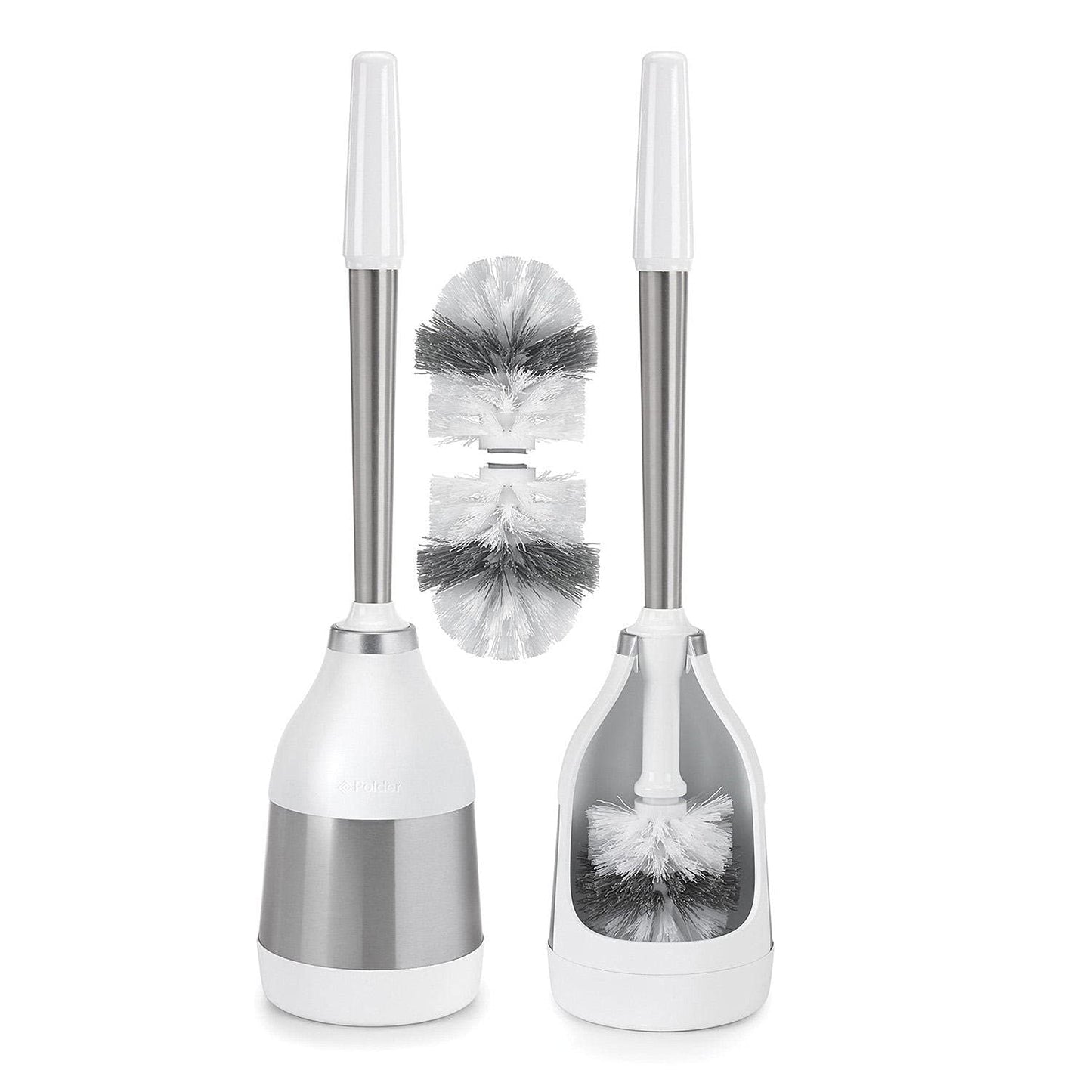 Polder Stainless Steel Toilet Brush Caddy Black 2 Pack + 2 Replacement Brush Heads