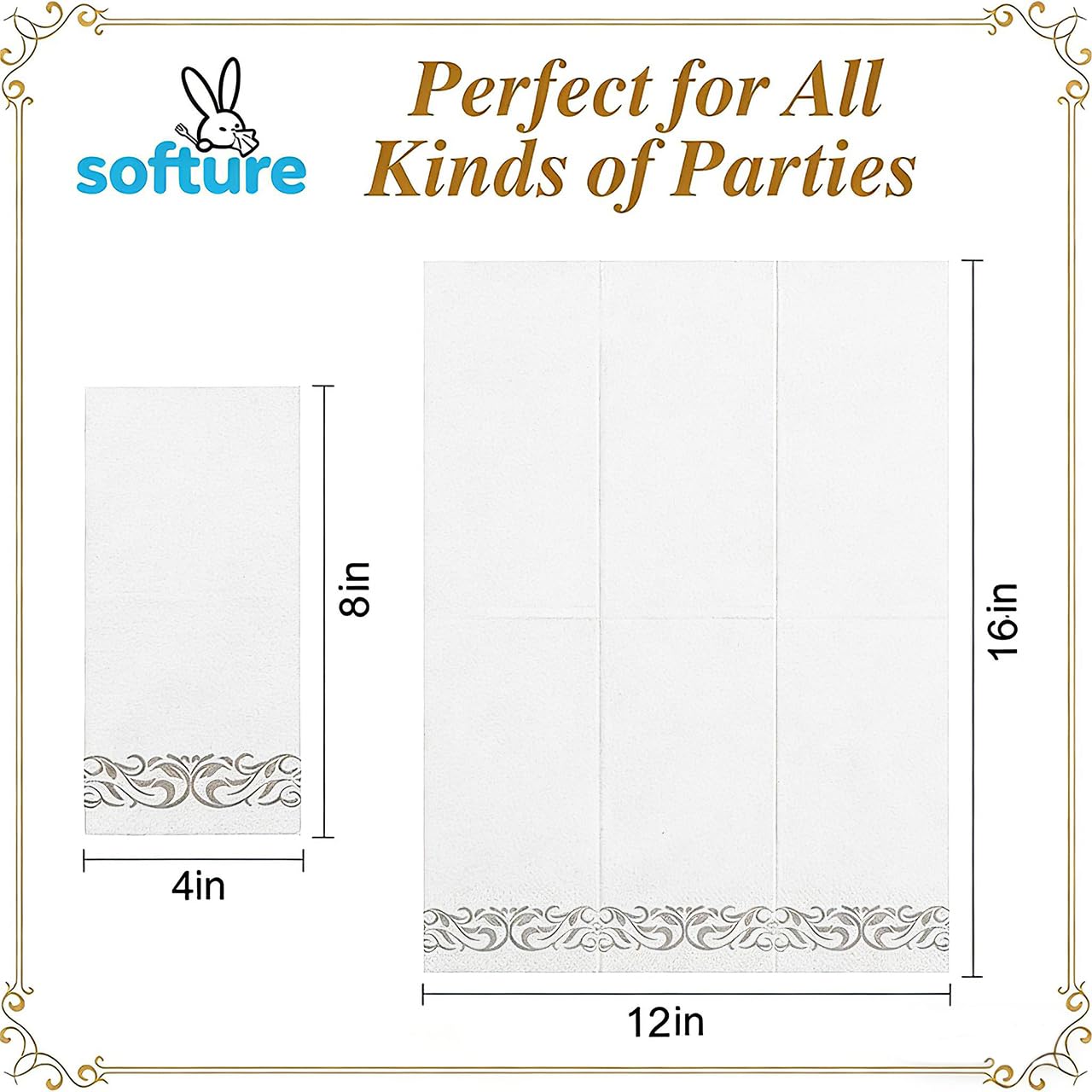 Softure 50 pack Airlaid, Linen Feel Bathroom Napkins, Soft and Absorbent Disposable Guest Towels, Cloth-Like Paper Hand Towels Decorative Napkins