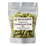 SavorSatch Whole Green Cardamom Pods (4 oz) - Large Guatemalan Cardamom, Fresh & Aromatic, Resealable Stand-Up Pouch, Certified Kosher, Premium Spice