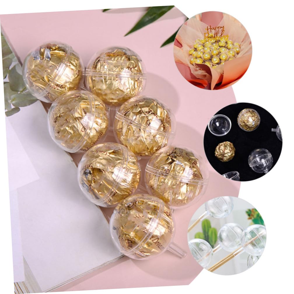 CATIEBYE 60 Pcs Valentine's Day Chocolate Ball Holders Transparent Plastic Candy Bouquet Supports Decorative Spherical Candy Packaging Cases