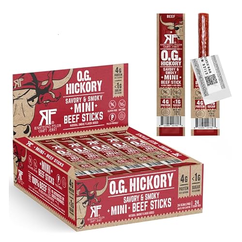 Righteous Felon Mini Meat Sticks | 100% Grass-Fed Beef Sticks | Keto, Gluten Free, Low Sugar, High Protein Snacks | Healthy Meat Snacks for Kids