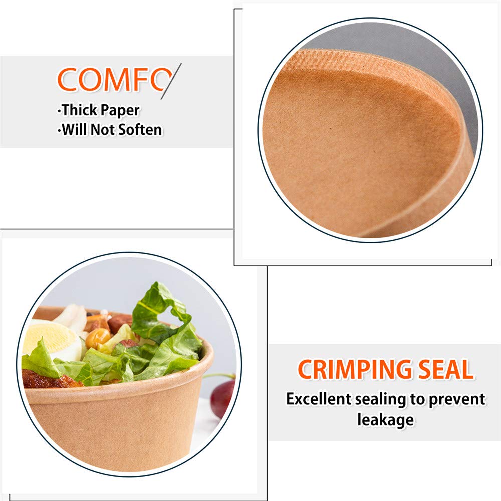 TOPtoper 36Oz 50Pcs Large Paper Bowls with Lids, Disposable Soup Serving Bowls Bulk Party Supplies for Hot/Cold Food, Soup (36 OZ)