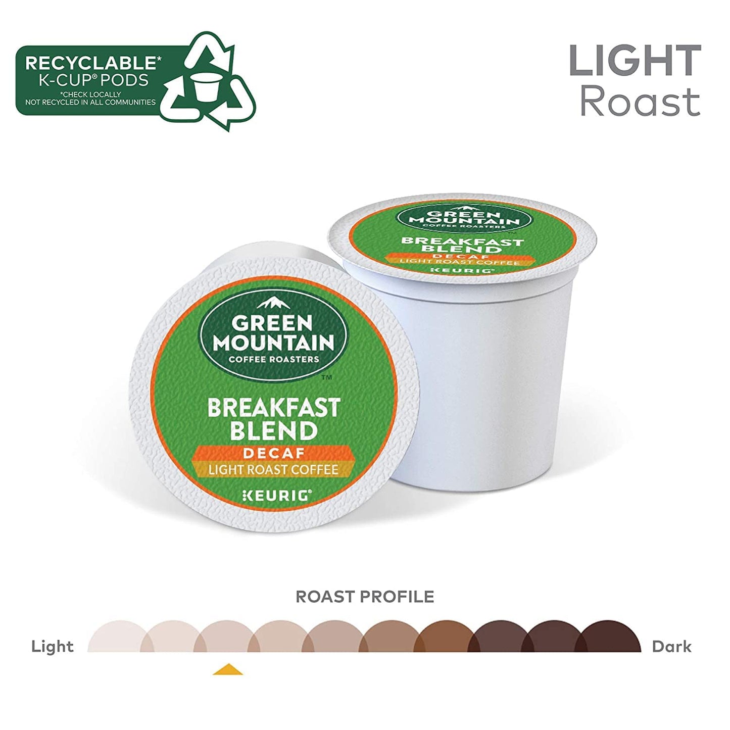 Green Mountain Coffee Roasters Decaf Breakfast Blend, Single-Serve Keurig K-Cup Pods, Light Roast Coffee