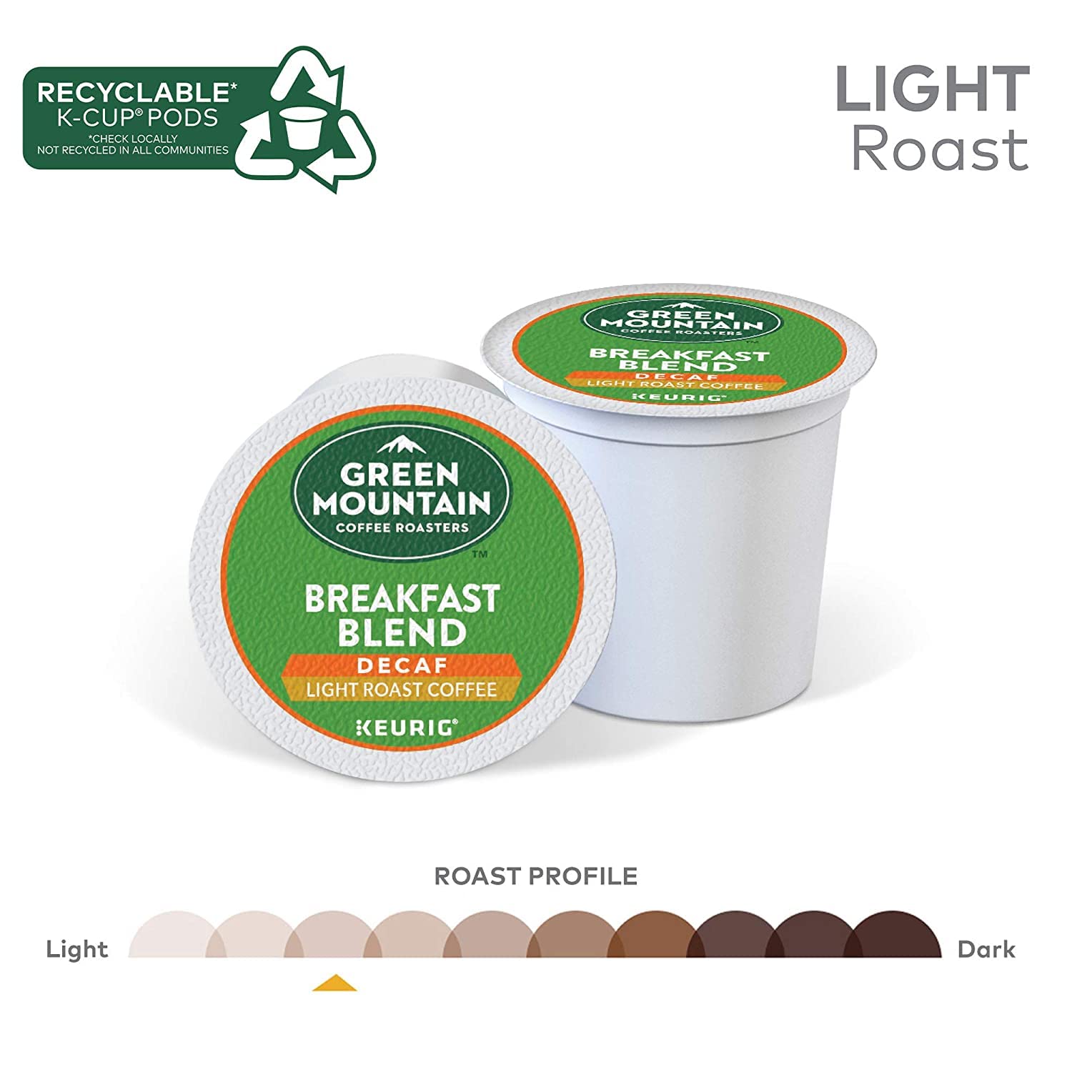Green Mountain Coffee Roasters Decaf Breakfast Blend, Single-Serve Keurig K-Cup Pods, Light Roast Coffee