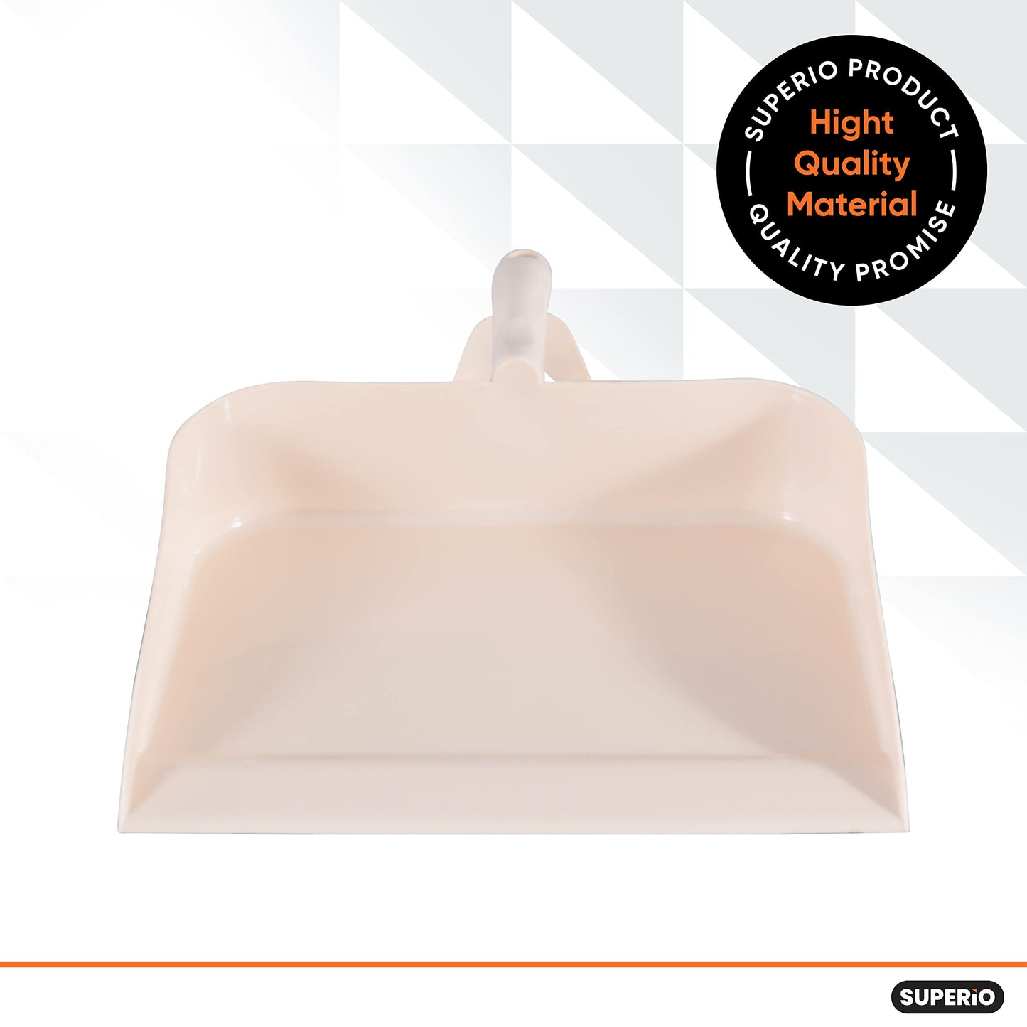 Superio Heavy Duty Plastic Step-on Dustpan with Comfort Grip Handle White, Durable, Lightweight Multi Surface Dust Pan Easy Broom Sweeping, 10-inch