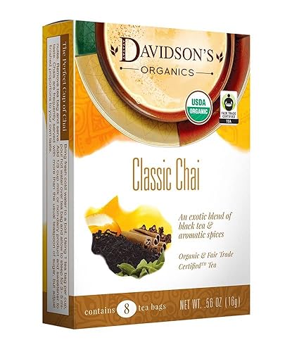 Davidson's Organics, Classic Chai, 8-count Tea Bags, Pack of 12