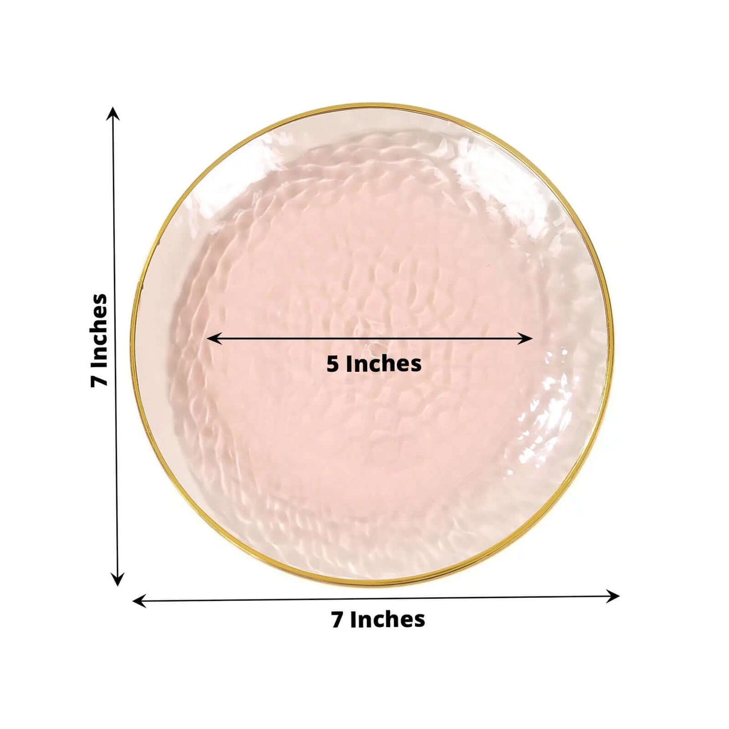 Efavormart 10-Pack 7" Transparent Blush Pink Hammered Plastic Dessert Plates, Round Appetizer Plates with Gold Rim for Bridal Showers and Tea Parties