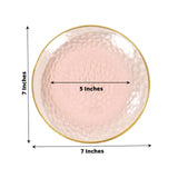 Efavormart 10-Pack 7" Transparent Blush Pink Hammered Plastic Dessert Plates, Round Appetizer Plates with Gold Rim for Bridal Showers and Tea Parties