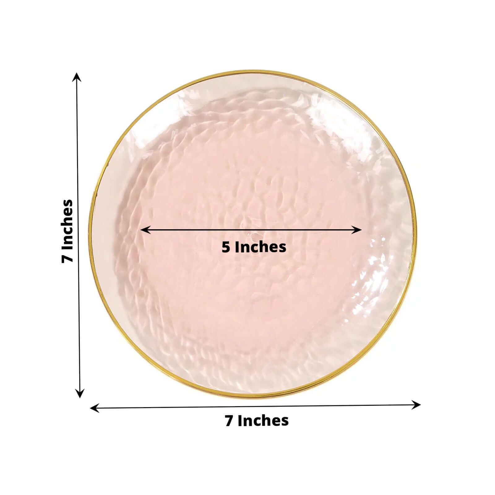 Efavormart 10-Pack 7" Transparent Blush Pink Hammered Plastic Dessert Plates, Round Appetizer Plates with Gold Rim for Bridal Showers and Tea Parties